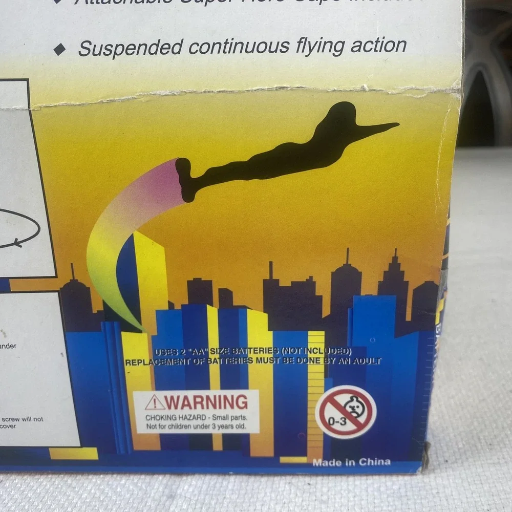Flying Super Hero Action Figure Toy Battery Operated Cape Included Spins In Air